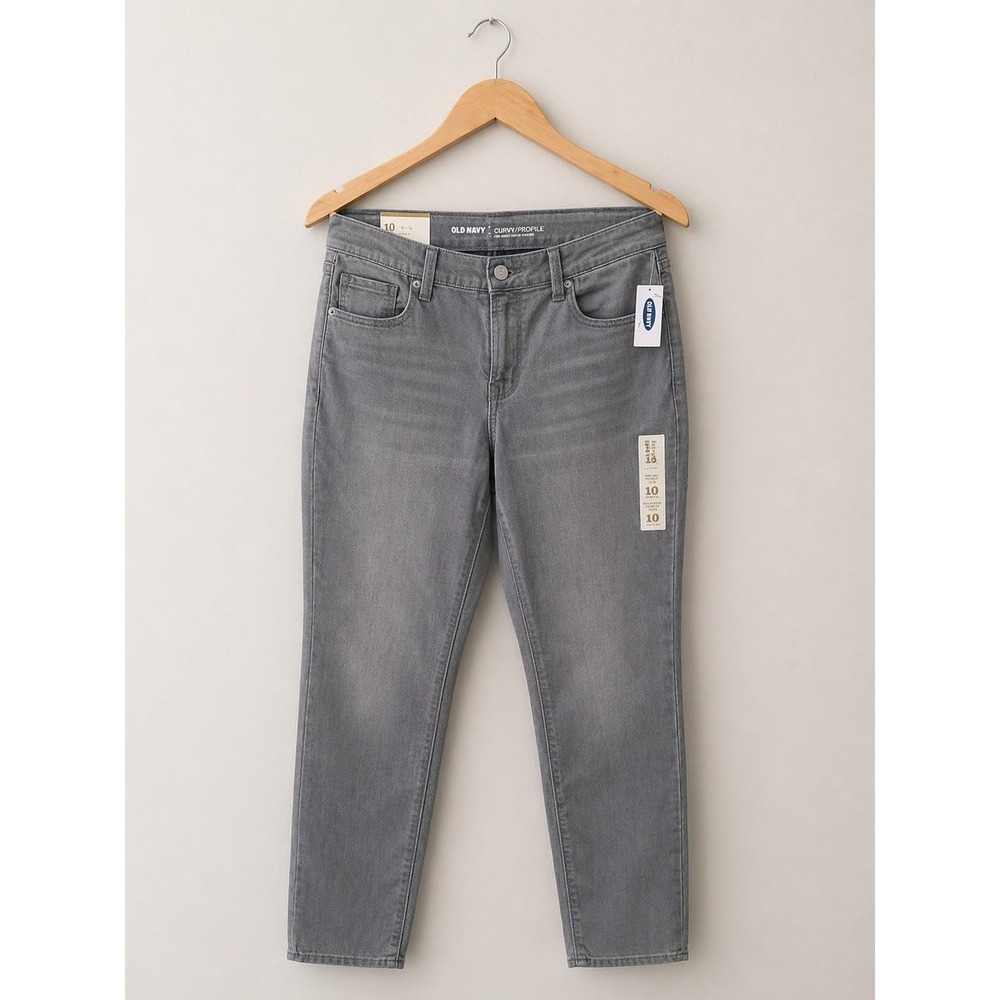 NWT Old Navy Curvy Jeans Women 10 Gray Stretch Denim Mid Rise Ankle Slim Fit